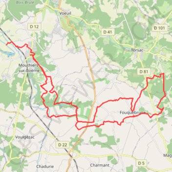 Itinéraire Mouthiers Fouquebrune 500p, distance, dénivelé, altitude, carte, profil, trace GPS