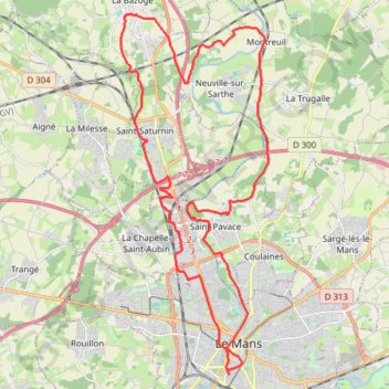 Itinéraire Petit tour au nord du Mans, distance, dénivelé, altitude, carte, profil, trace GPS