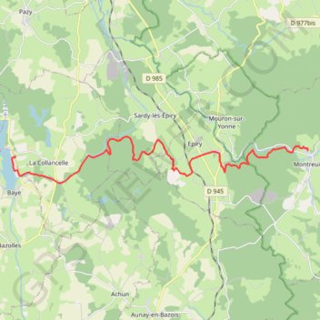 Itinéraire Rigole d'Yonne : Montreuillon - Étang de Baye, distance, dénivelé, altitude, carte, profil, trace GPS