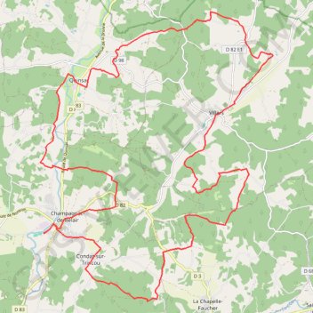 Itinéraire champagnac ajdb, distance, dénivelé, altitude, carte, profil, trace GPS