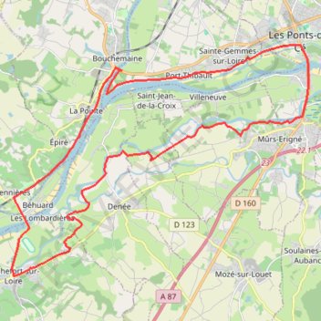 Itinéraire Entre Loire, Louet et Maine, distance, dénivelé, altitude, carte, profil, trace GPS