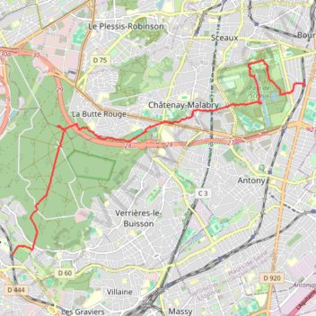 Itinéraire Igny - Forêt de Verrières et Parc de Sceaux, distance, dénivelé, altitude, carte, profil, trace GPS