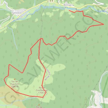 Itinéraire Pic de Courbayran depuis Bonac, distance, dénivelé, altitude, carte, profil, trace GPS