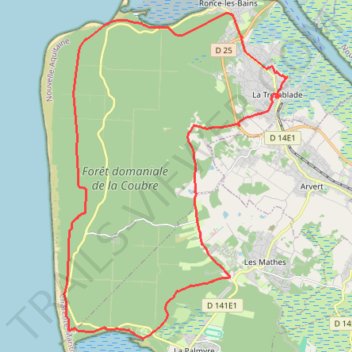 Itinéraire Balade n° 1 - VTC : Le Tour de la Forêt de la Coubre, distance, dénivelé, altitude, carte, profil, trace GPS