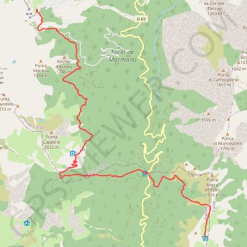 Itinéraire GR20 Prati-Capannelle, distance, dénivelé, altitude, carte, profil, trace GPS