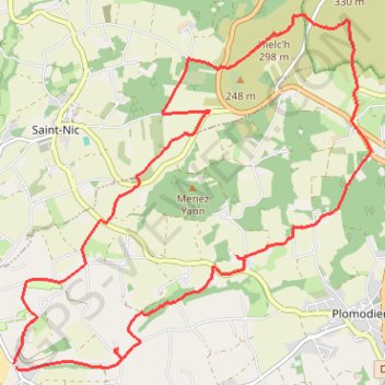 Itinéraire Rando Plomodiern, distance, dénivelé, altitude, carte, profil, trace GPS