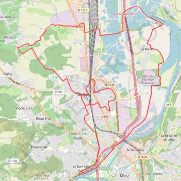 Itinéraire Autour de Metz, distance, dénivelé, altitude, carte, profil, trace GPS