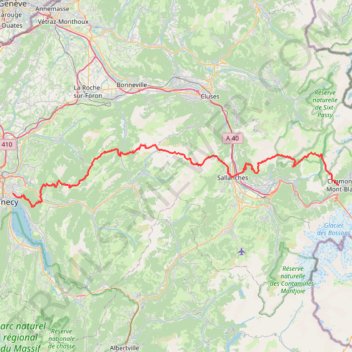 Itinéraire Annecy - Chamonix J1, distance, dénivelé, altitude, carte, profil, trace GPS