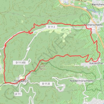 Itinéraire Les hauteurs d'Ammerschwihr, distance, dénivelé, altitude, carte, profil, trace GPS