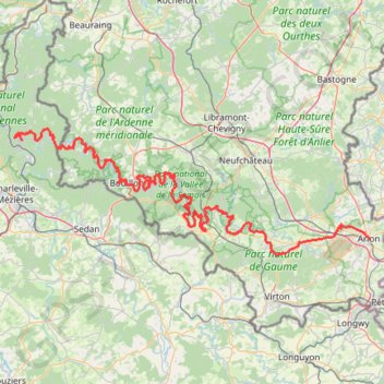 Itinéraire GR 16 Sentier de la Semois, distance, dénivelé, altitude, carte, profil, trace GPS