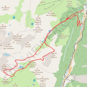 Itinéraire Pic d'Albe par Merens les Vals, distance, dénivelé, altitude, carte, profil, trace GPS