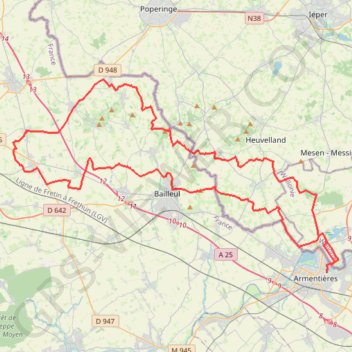 Itinéraire Ronde des Nieules - Armentières, distance, dénivelé, altitude, carte, profil, trace GPS