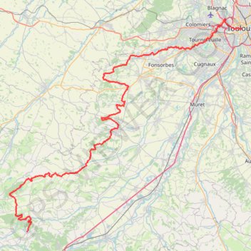 Itinéraire De Toulouse aux contreforts des Pyrénées, distance, dénivelé, altitude, carte, profil, trace GPS