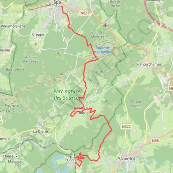Itinéraire Spa - Moulin du Ruy - Coo, distance, dénivelé, altitude, carte, profil, trace GPS