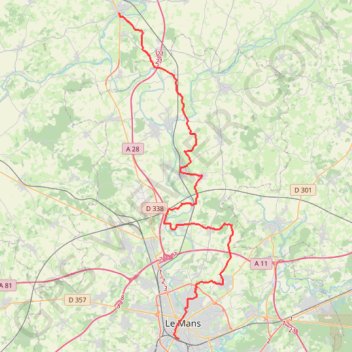 Itinéraire Beaumont-sur-Sarthe / Le Mans, distance, dénivelé, altitude, carte, profil, trace GPS