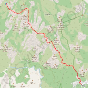 Itinéraire GR20 Etappe 16 Palari - CONCA, distance, dénivelé, altitude, carte, profil, trace GPS