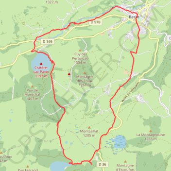 Itinéraire Les trois lacs - Pavin - Montcineyre et Bourdouze, distance, dénivelé, altitude, carte, profil, trace GPS