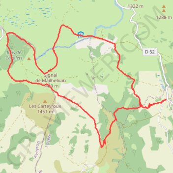 Itinéraire Aubrac Signal de Mailhebiau, distance, dénivelé, altitude, carte, profil, trace GPS
