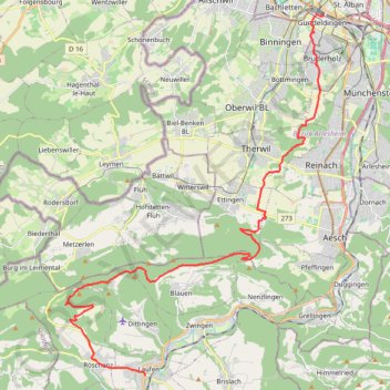 Itinéraire 001-bale-laufon.gpx, distance, dénivelé, altitude, carte, profil, trace GPS