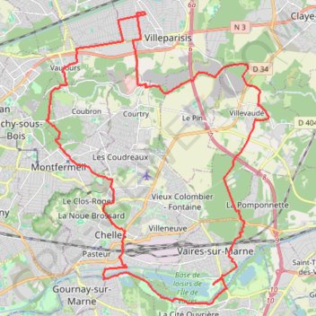Itinéraire villeparisis, distance, dénivelé, altitude, carte, profil, trace GPS