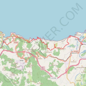 Itinéraire Estazioko Kalea, Zumaia à Deba, PV, Espagne, distance, dénivelé, altitude, carte, profil, trace GPS