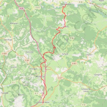 Itinéraire La Via Arverna (Rocamadour - Labastide-Murat), distance, dénivelé, altitude, carte, profil, trace GPS
