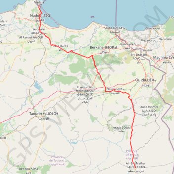 Itinéraire 25 Jour 01 - 212 km Ain beni Mathar, distance, dénivelé, altitude, carte, profil, trace GPS