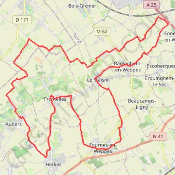 Itinéraire Les Weppes - Fromelles, distance, dénivelé, altitude, carte, profil, trace GPS