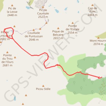Itinéraire Pic de Puntussan depuis l'Artigue, distance, dénivelé, altitude, carte, profil, trace GPS