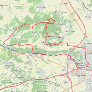 Itinéraire Prouilly, distance, dénivelé, altitude, carte, profil, trace GPS