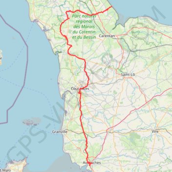 Itinéraire Voie 2DB-T01 - St-Martin-de-Varreville - Avranches, distance, dénivelé, altitude, carte, profil, trace GPS
