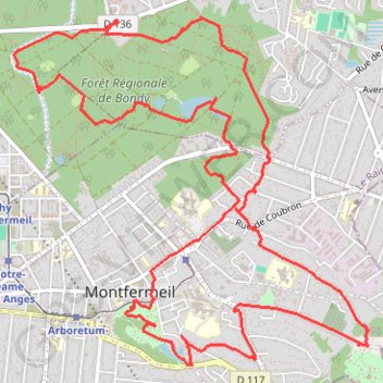 Itinéraire Montfermeil - Rando sur le sentier de Cosette, distance, dénivelé, altitude, carte, profil, trace GPS