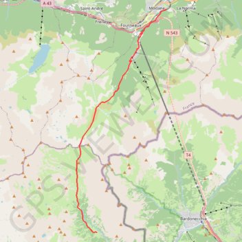 Itinéraire GR 5 de Modane au refuge Terzo Alpini, distance, dénivelé, altitude, carte, profil, trace GPS