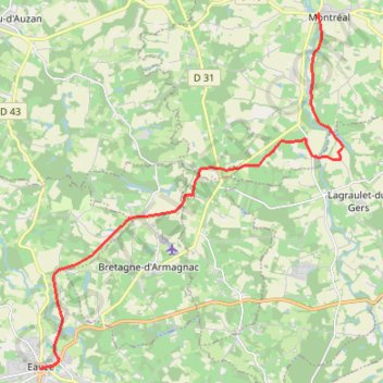 Itinéraire Condom - Eauze, distance, dénivelé, altitude, carte, profil, trace GPS