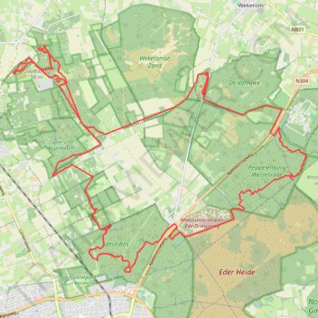 Itinéraire MTBroute Lunteren 521 (c) MTBroutes.nl, distance, dénivelé, altitude, carte, profil, trace GPS