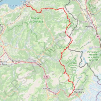 Itinéraire Léman - Mont-Blanc, distance, dénivelé, altitude, carte, profil, trace GPS