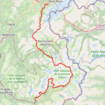 Itinéraire Les Houches - Modane, distance, dénivelé, altitude, carte, profil, trace GPS