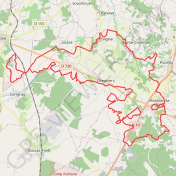Itinéraire VTT - Montlieu - 66km, distance, dénivelé, altitude, carte, profil, trace GPS