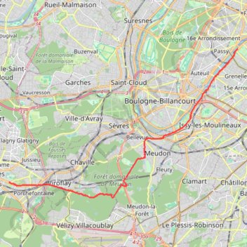 Itinéraire Paris - Versailles, distance, dénivelé, altitude, carte, profil, trace GPS