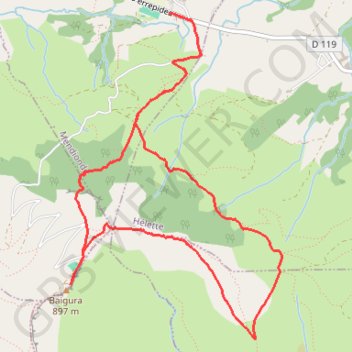 Itinéraire Le Baïgura en boucle depuis la base de loisir de Mendionde, distance, dénivelé, altitude, carte, profil, trace GPS