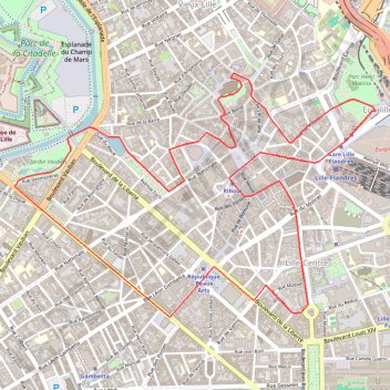 Itinéraire Circuit pédestre dans Lille, distance, dénivelé, altitude, carte, profil, trace GPS