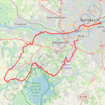 Itinéraire Bouguenais-Planète sauvage-Crapa, distance, dénivelé, altitude, carte, profil, trace GPS