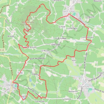 Itinéraire ODENAS 14Km, distance, dénivelé, altitude, carte, profil, trace GPS