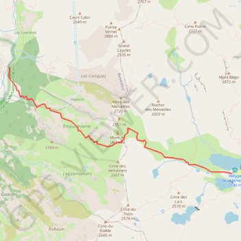 Itinéraire Pont du Countet - Refuge des Merveilles, distance, dénivelé, altitude, carte, profil, trace GPS