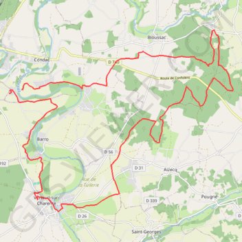 Itinéraire Condac 31 kms, distance, dénivelé, altitude, carte, profil, trace GPS