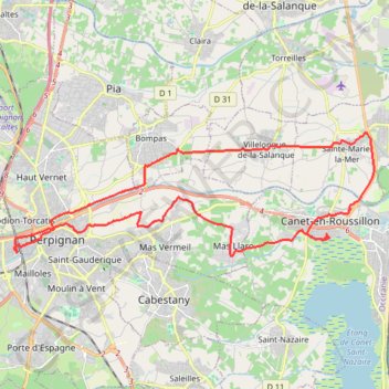 Itinéraire Perpignan Gare - Salanque, distance, dénivelé, altitude, carte, profil, trace GPS