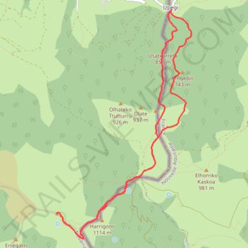 Itinéraire L'Autza depuis le Col d'Ispeguy, distance, dénivelé, altitude, carte, profil, trace GPS