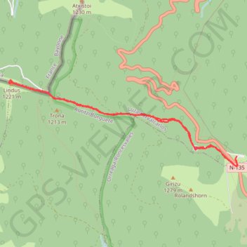 Itinéraire Le LINDUS en raquettes depuis Col d'Ibañeta, distance, dénivelé, altitude, carte, profil, trace GPS