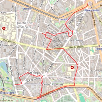 Itinéraire Balade à la Butte-aux-Cailles, distance, dénivelé, altitude, carte, profil, trace GPS