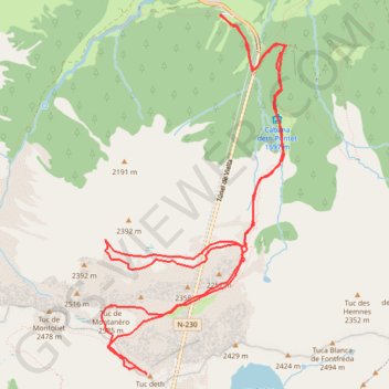 Itinéraire Tuc du Port de Vielha Montanero Hornos, distance, dénivelé, altitude, carte, profil, trace GPS